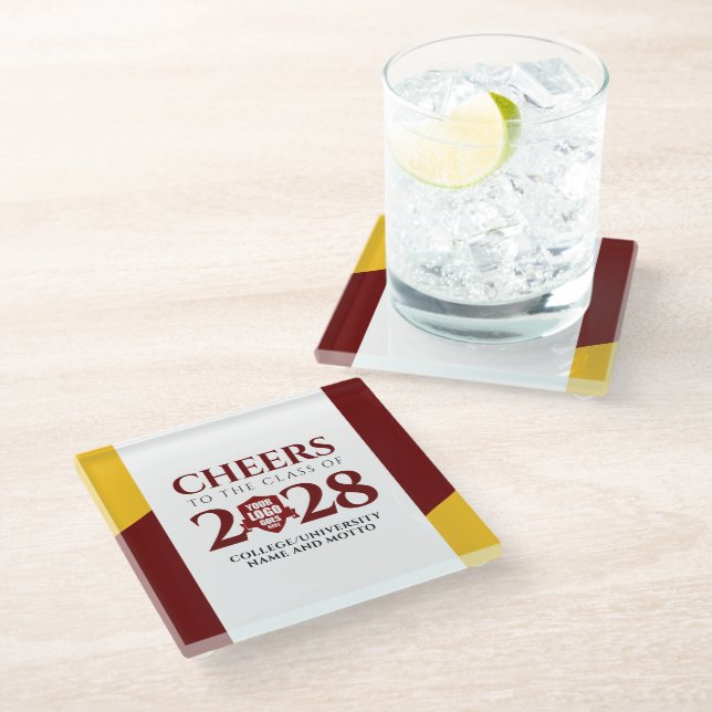Red Gold School College University Graduation Glass Coaster (Angled)
