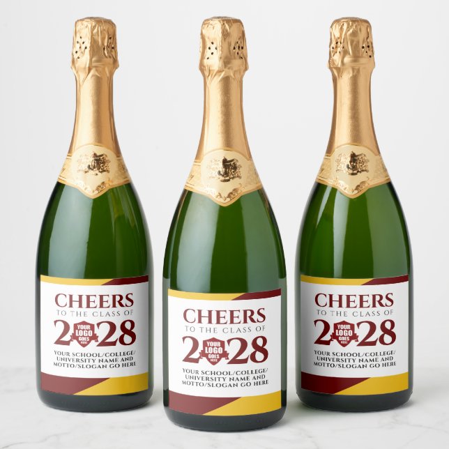 Red Gold School College University Graduation Sparkling Wine Label (Bottles)
