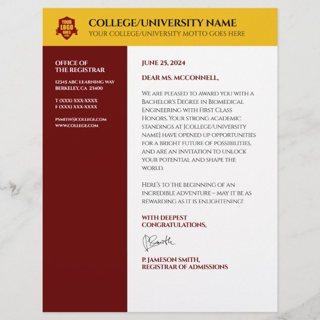 Red Gold School College University Letterhead (Front)