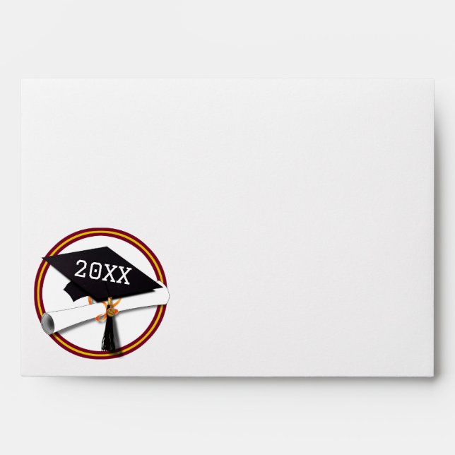 Red - Gold School Colours Grad Cap Graduation Envelope (Front)