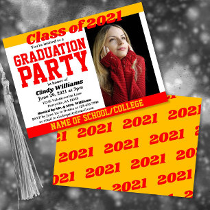 Red Gold School Colours Photo Graduation Invitation