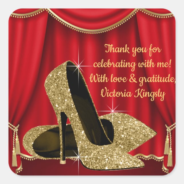 Red Gold Shoe Birthday Party Favour Stickers (Front)