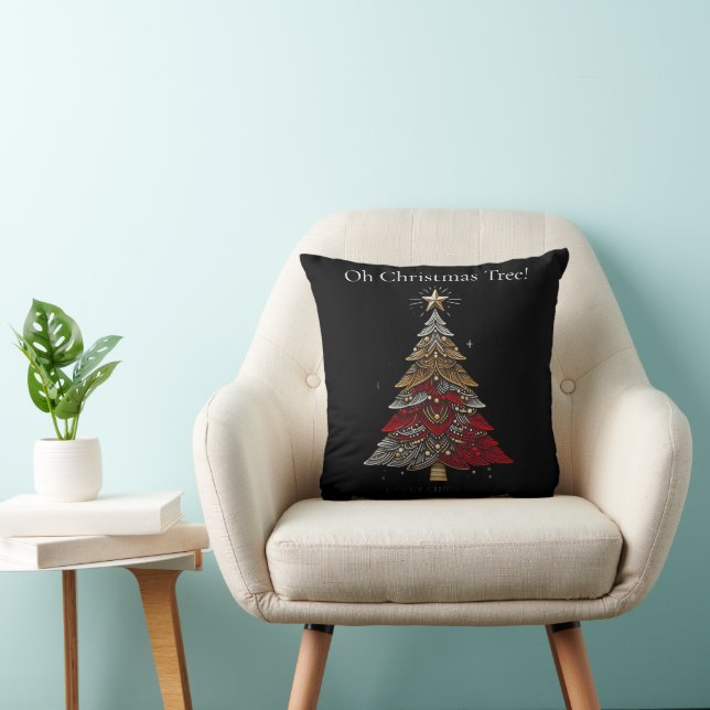 Red, Gold, Silver Christmas Tree  Throw Pillow (Chair)