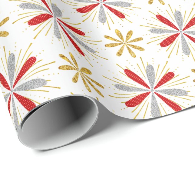 Red Gold Silver Christmas Wrap Wrapping Paper (Roll Corner)