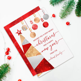 Red Gold Silver Glitter Tree Ornaments Christmas Holiday Card