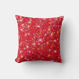 Red gold silver white sparkling glitter pattern  throw pillow