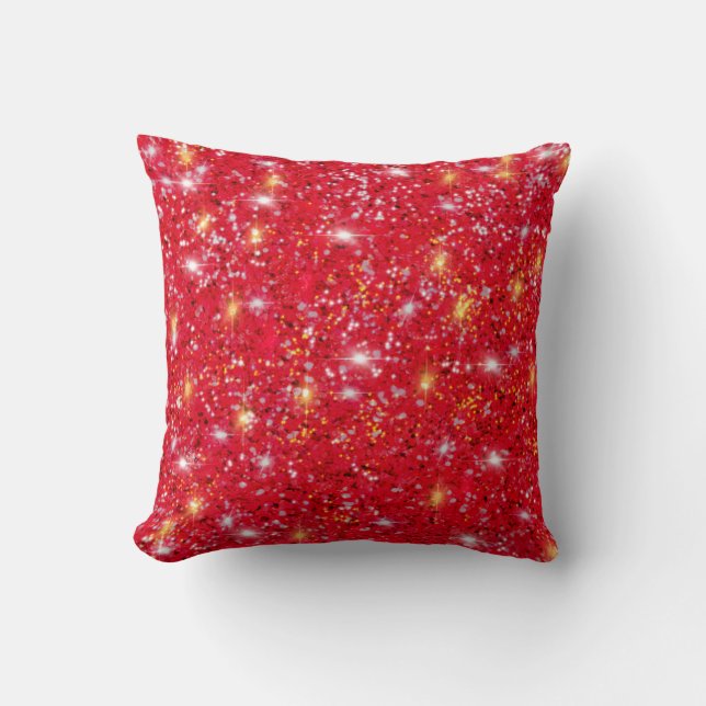 Red gold silver white sparkling glitter pattern  throw pillow (Front)