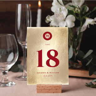 Red Gold Simple Circle Double Xi Chinese Wedding Table Number