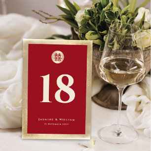 Red Gold Simple Circle Double Xi Chinese Wedding Table Number