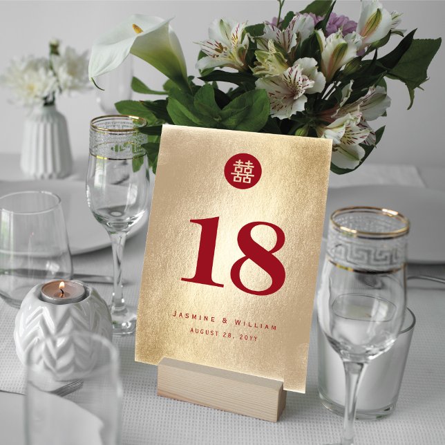 Red Gold Simple Circle Double Xi Chinese Wedding Table Number (Creator Uploaded)