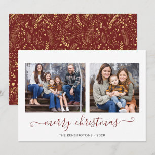 Red Gold Simple Script Merry Christmas Photo Holid Holiday Card