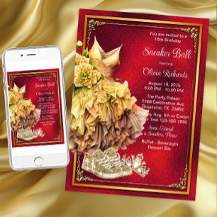 Red Gold Sneaker Ball  Invitation