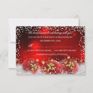 Red Gold Snow Bauble Christmas Party RSVP