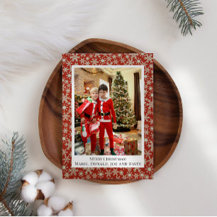 Red Gold Snowflake Add Your Own Photo Christmas Holiday Card