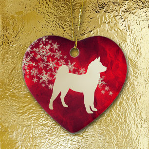 Red Gold Snowflake Akita Dog Ceramic Ornament