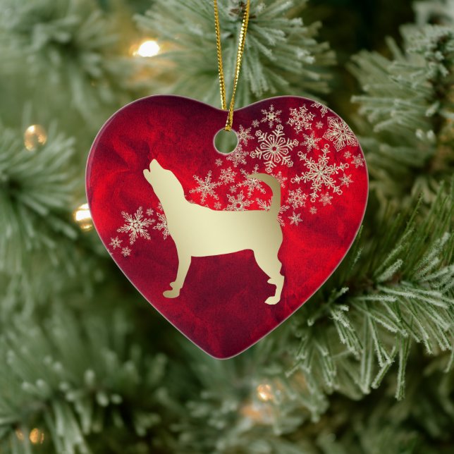 Red Gold Snowflake Beagle Ceramic Ornament (Tree)