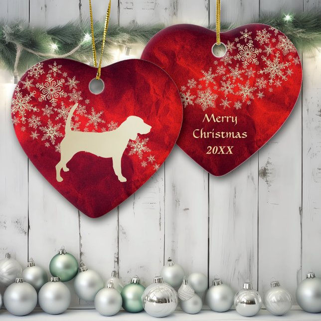 Red Gold Snowflake Beagle Dog Ceramic Ornament (Creator Uploaded)