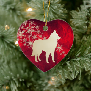 Red Gold Snowflake Belgian Tervuren Ceramic Ornament