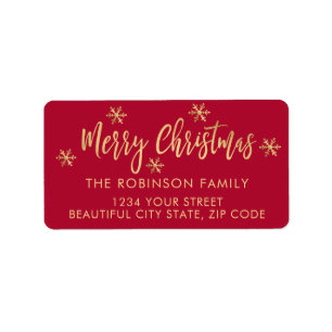 Red Gold Snowflake Christmas Return Address Label