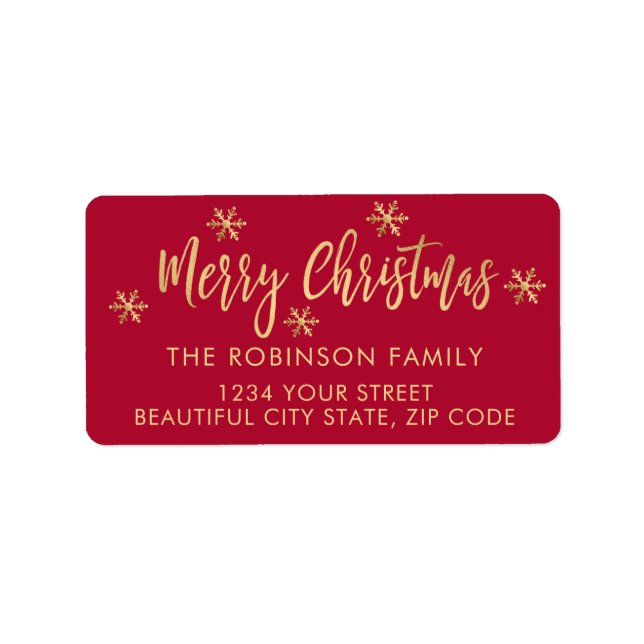 Red Gold Snowflake Christmas Return Address Label (Front)