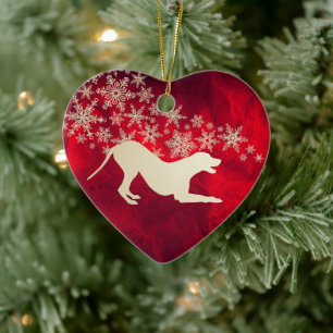 Red Gold Snowflake Dalmatian Ceramic Ornament