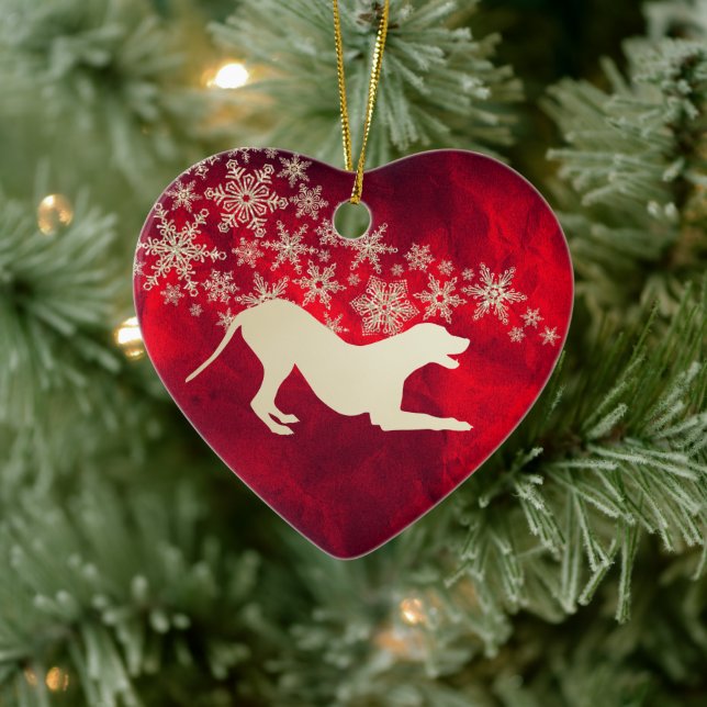 Red Gold Snowflake Dalmatian Ceramic Ornament (Tree)