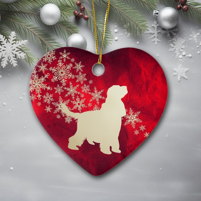 Red Gold Snowflake English Cocker Spaniel Ceramic Ornament (Creator Uploaded)