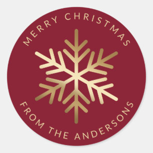 Red Gold Snowflake Family Merry Christmas Classic Round Sticker