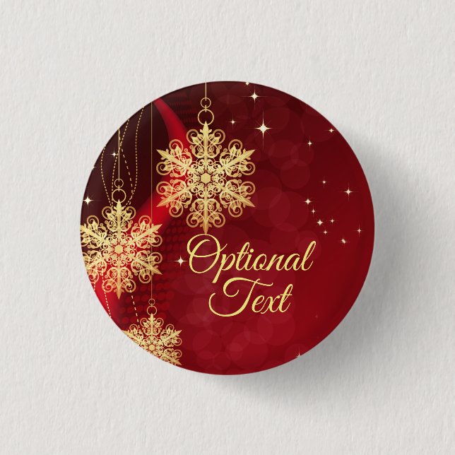 Red & Gold Snowflake Filigree Custom Christmas 1 Inch Round Button (Front)
