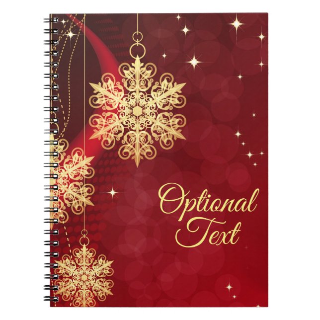 Red & Gold Snowflake Filigree Custom Christmas Notebook (Front)