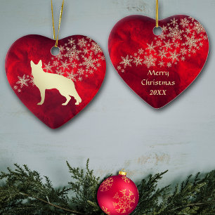 Red Gold Snowflake German Shepherd Ceramic Ornament