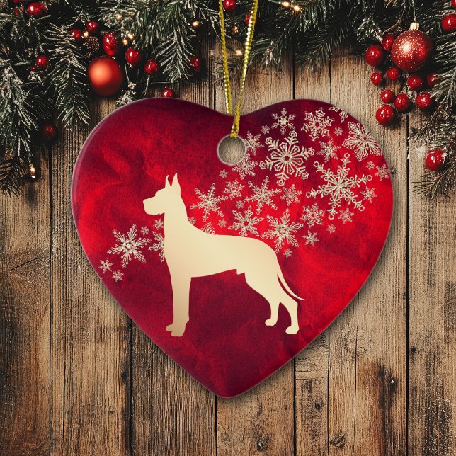 Red Gold Snowflake Great Dane Ceramic Ornament (Creator Uploaded)