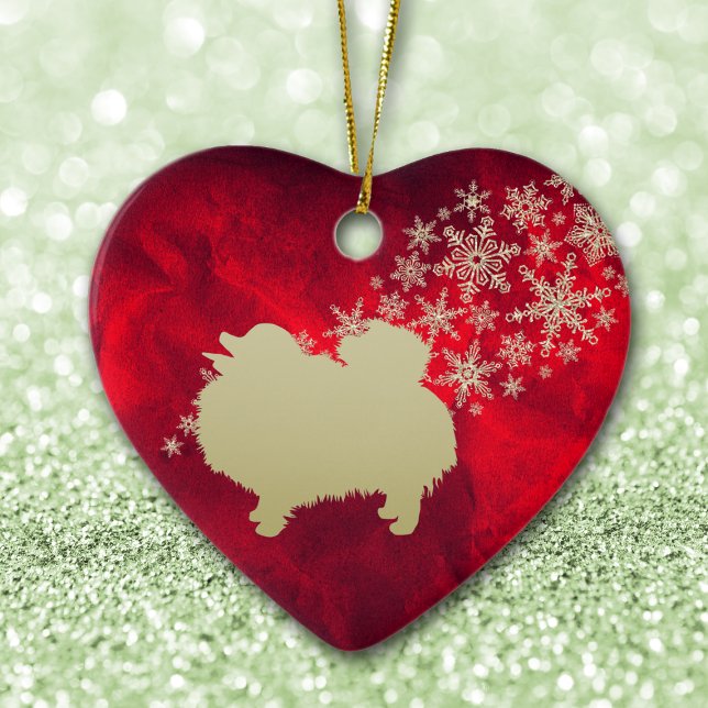 Red Gold Snowflake Pomeranian Ceramic Ornament (Creator Uploaded)
