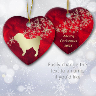 Red Gold Snowflake Pug Ceramic Ornament