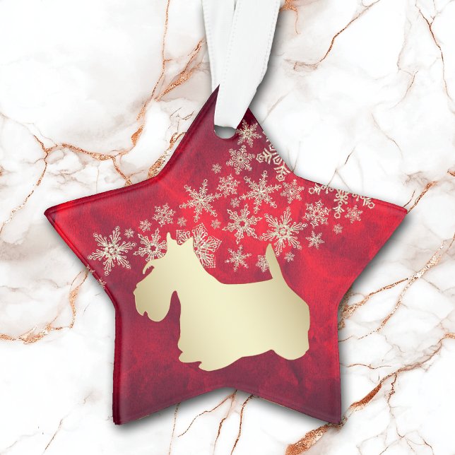 Red Gold Snowflake Scottie Dog Ornament (Creator Uploaded)
