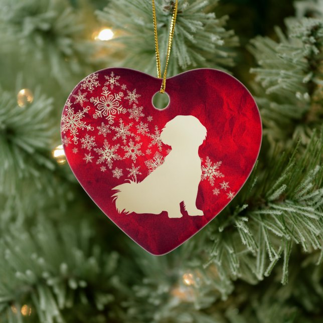 Red Gold Snowflake Shih Tzu Dog Ceramic Ornament (Tree)