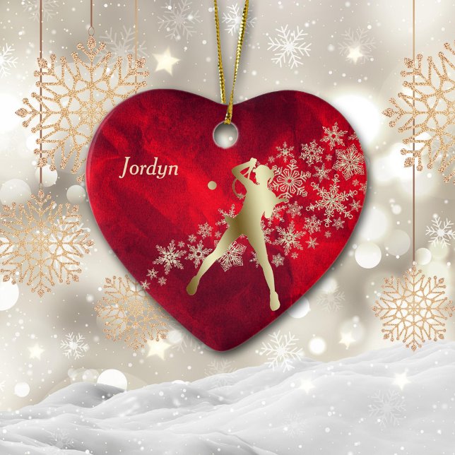 Red Gold Snowflake Tennis Player Ceramic Ornament (Creator Uploaded)