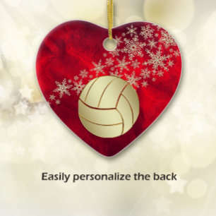 Red Gold Snowflake Volleyball Personalized Ceramic Ornament