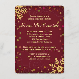 Red Gold Snowflakes Holiday Bridal Shower Invitation