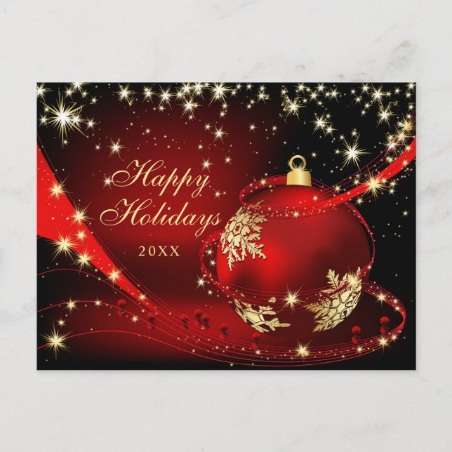 Red Gold Sparkle Christmas Ball Corporate Greeting Postcard (Front)