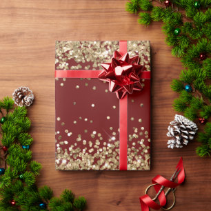 Red Gold Sparkle Glitter  Wrapping Paper