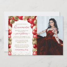  Red Gold Sparkle Quinceañera Balloon Photo