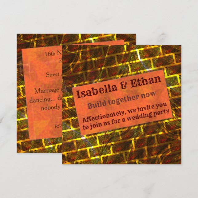 Red gold stained, scratches, grid or brick effect invitation (Front/Back)