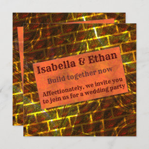 Red gold stained, scratches, grid or brick effect invitation