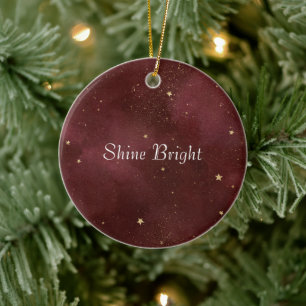 Red Gold Stars Christmas Ceramic Ornament