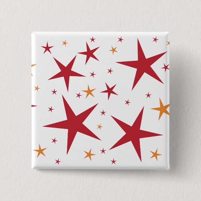 Red Gold Stars Pattern 2 Inch Square Button (Front)