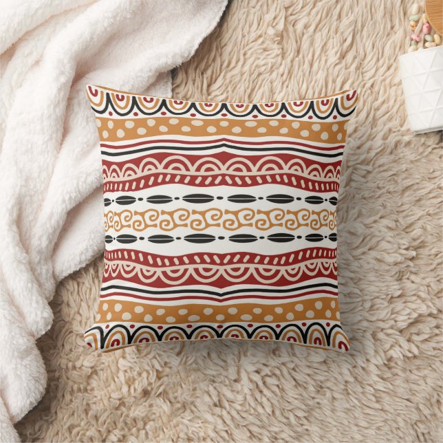 Red Gold Stripe Pattern African Vision Throw Pillow (Blanket)