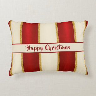 Red Gold Stripe Pattern – Modern Christmas Accent Pillow