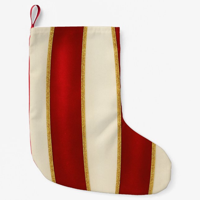 Red Gold Stripe Pattern – Modern Christmas Small Christmas Stocking (Front)