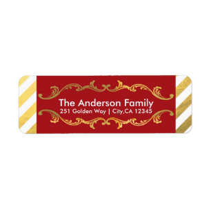 Red & Gold Striped Christmas Holiday Address Label